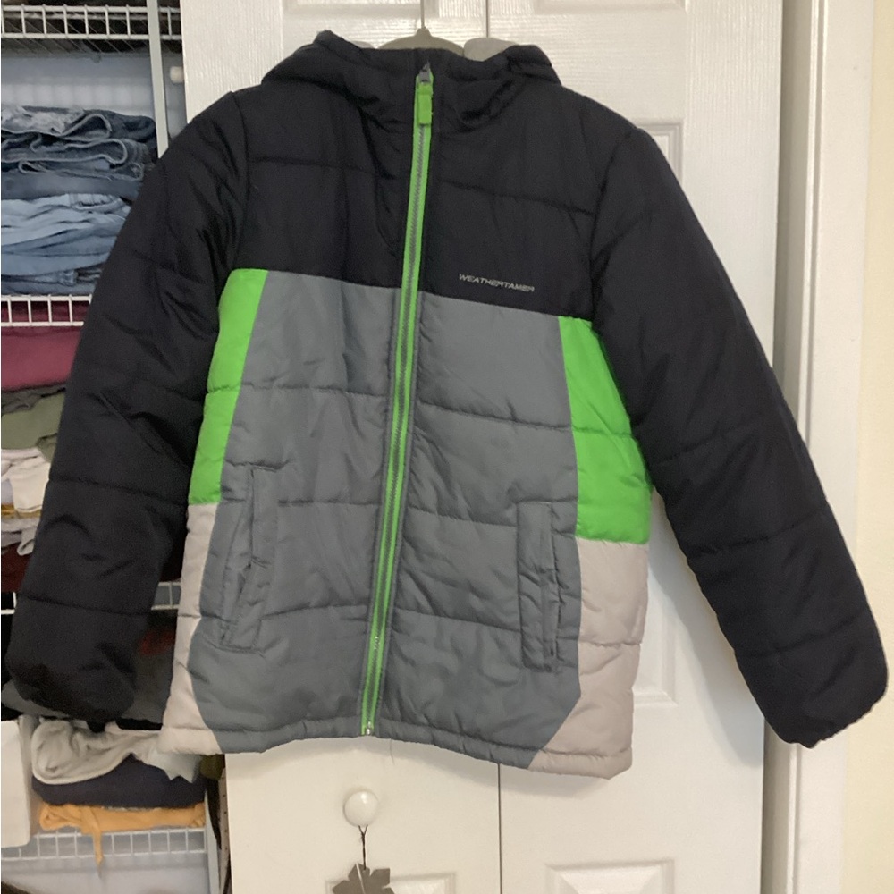 Kids Puffer Jacket - Blue, Green, and Gray
